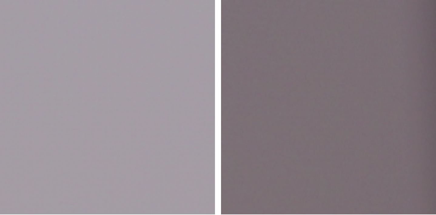 A gray reference patch at 0° vs. −70° viewing angle — the visible color shift this thesis corrects for.
