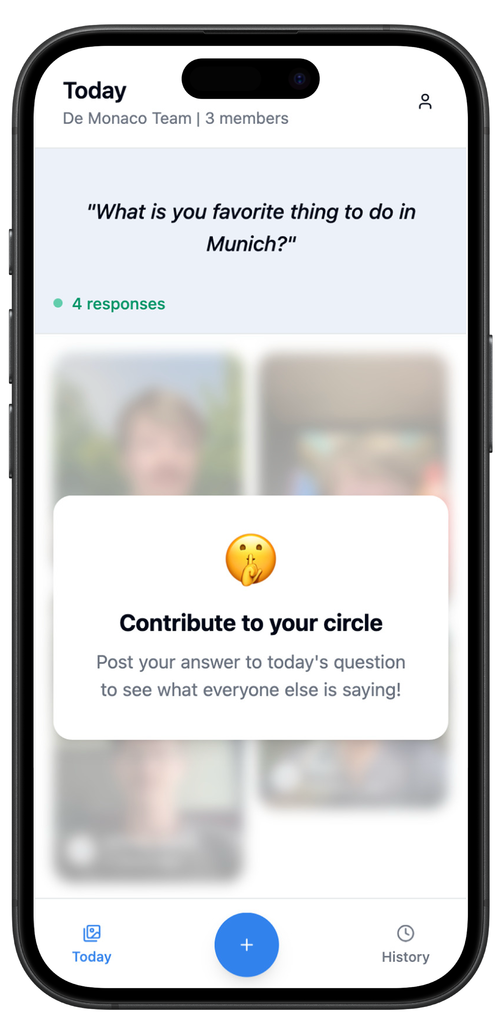 The daily prompt screen — responses stay locked until you answer.