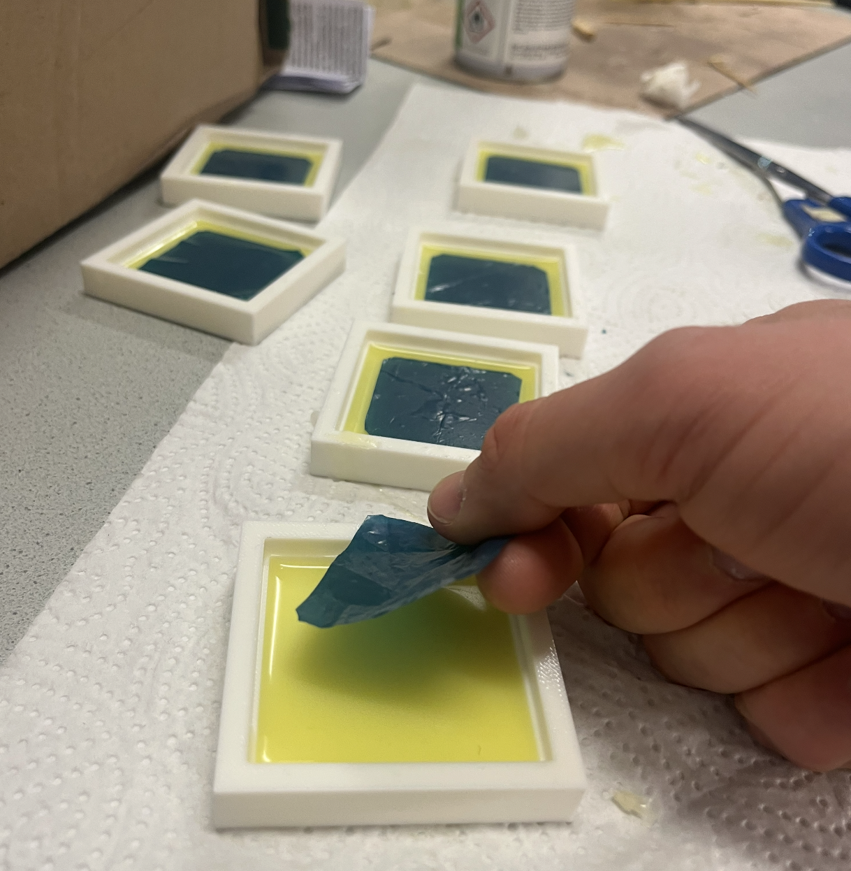 Casting the silicone air pads from a custom 3d-printed mold.